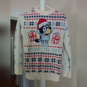 Bluey Girl's Hooray Holiday Christmas Themed Cream Sweater size L (8-10)